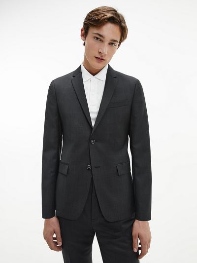 Calvin Klein Ruhák HU365380 | Calvin Klein Slim Single-Breasted Virgin Wool Férfi Blézer Fekete